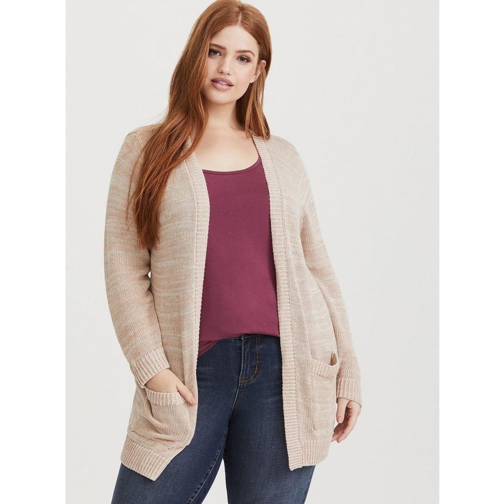 Torrid Cream Knit Cardigan Open Front Longline Sweater XL